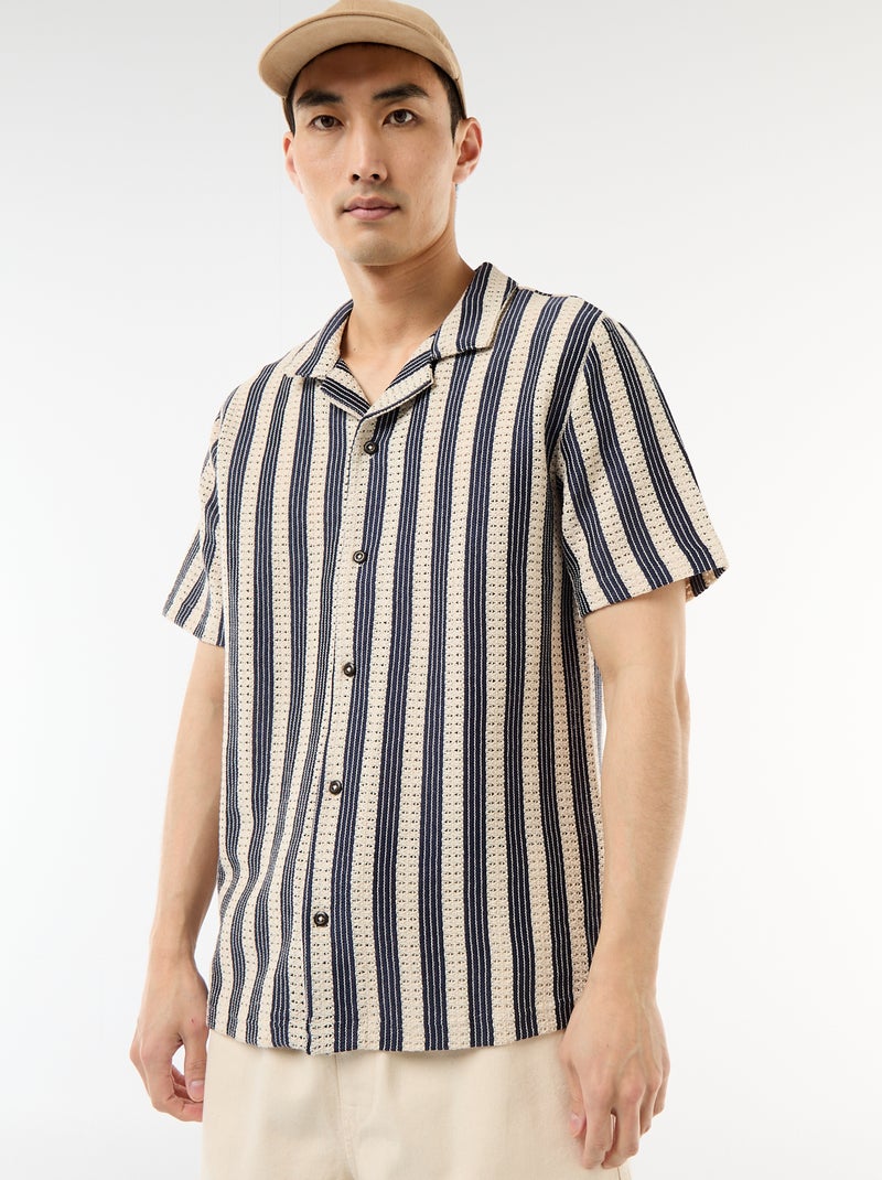 Crochet Knit Short-Sleeve Shirt Blue - Kiabi