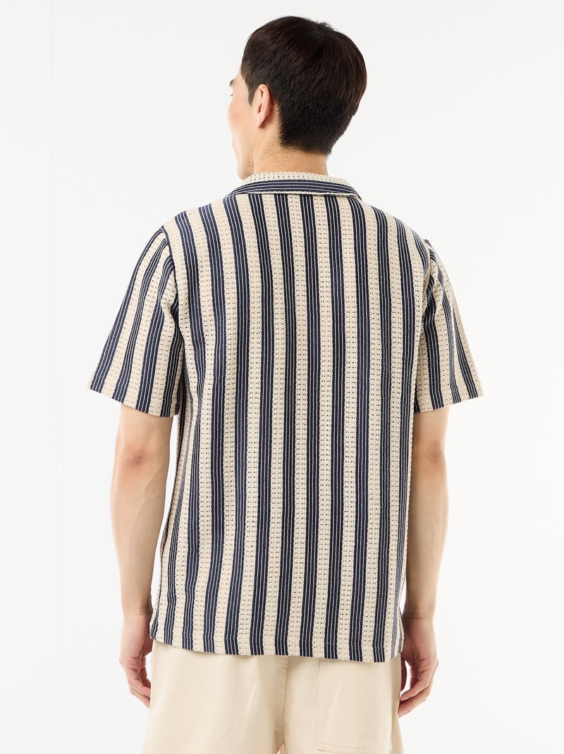 Crochet Knit Short-Sleeve Shirt Blue - Kiabi
