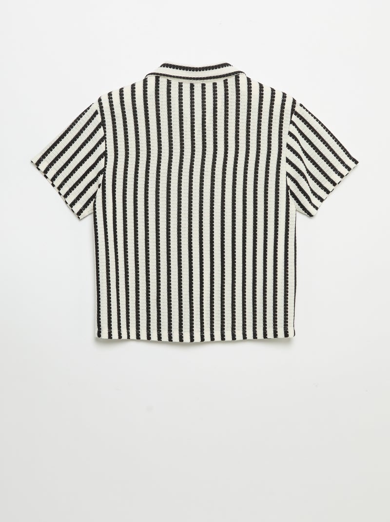 Crochet Knit Short-Sleeved Shirt Black - Kiabi