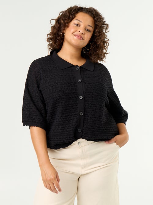 Crochet Knit Short-Sleeved Shirt - Kiabi Crochet Knit Short-Sleeved Shirt - Kiabi