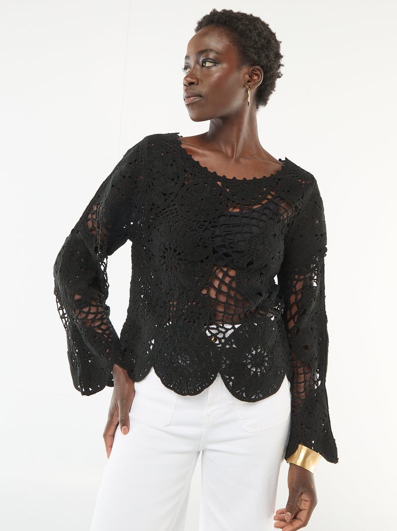 Crochet Knit Sweater Black - Kiabi