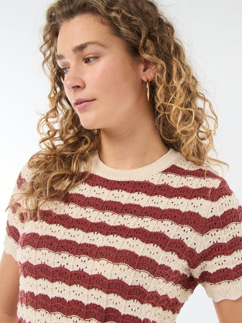 Crochet Short-Sleeve Sweater Beige - Kiabi