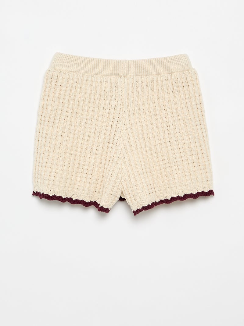 Crochet shorts with embroidered details Beige - Kiabi