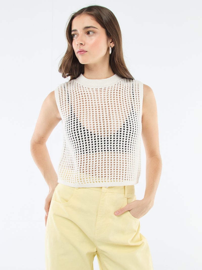 Crochet Sleeveless Top White - Kiabi