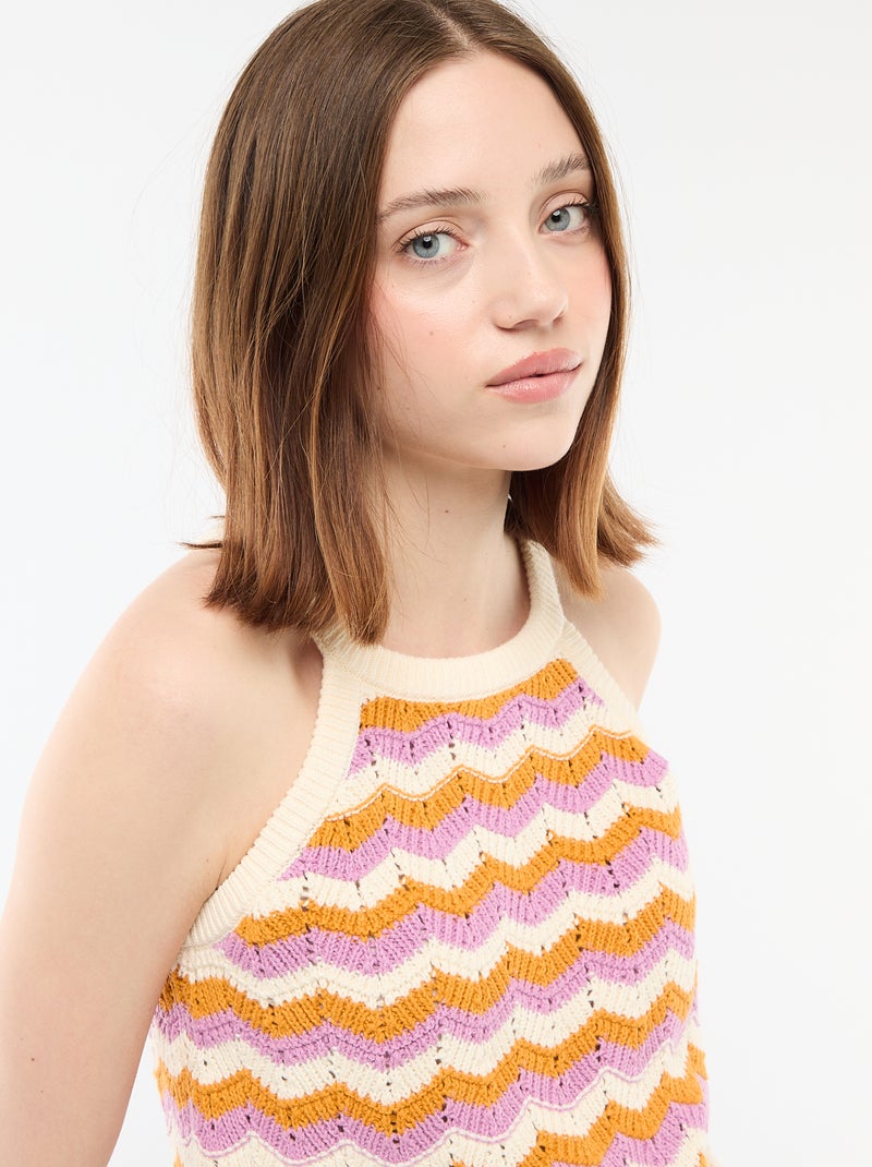 Crochet Tank Top with Racerback Beige - Kiabi