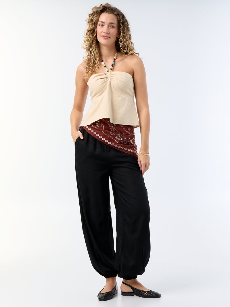 Crop Top aus Leinenmischung mit Perlen Beige - Kiabi