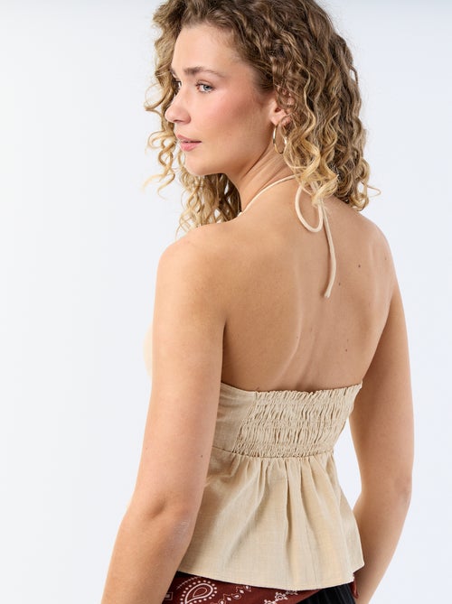 Crop Top aus Leinenmischung mit Perlen - Kiabi
