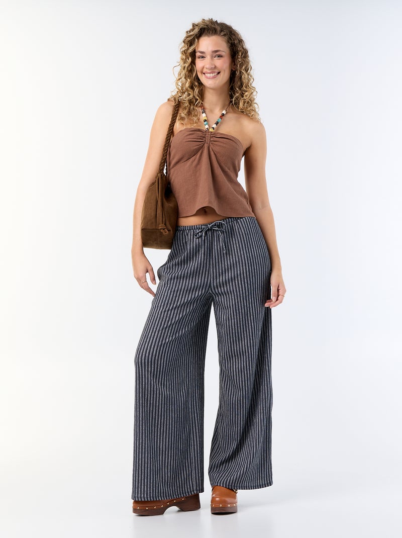 Crop Top aus Leinenmischung mit Perlen Braun - Kiabi