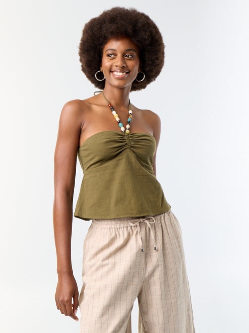 Crop top en lin mélangé avec perles - Kiabi