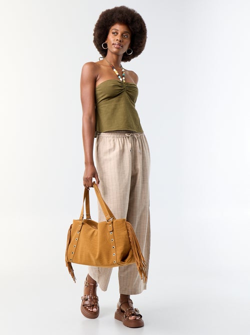 Crop top en lin mélangé avec perles - Kiabi