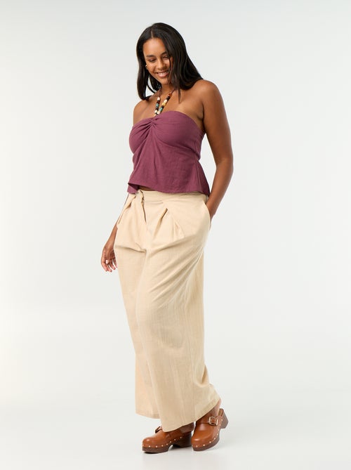 Crop top en lin mélangé avec perles - Kiabi