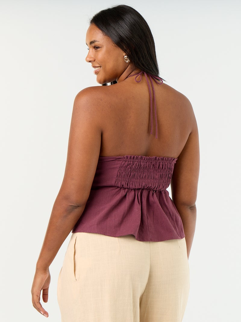 Crop top en lin mélangé avec perles Violet - Kiabi