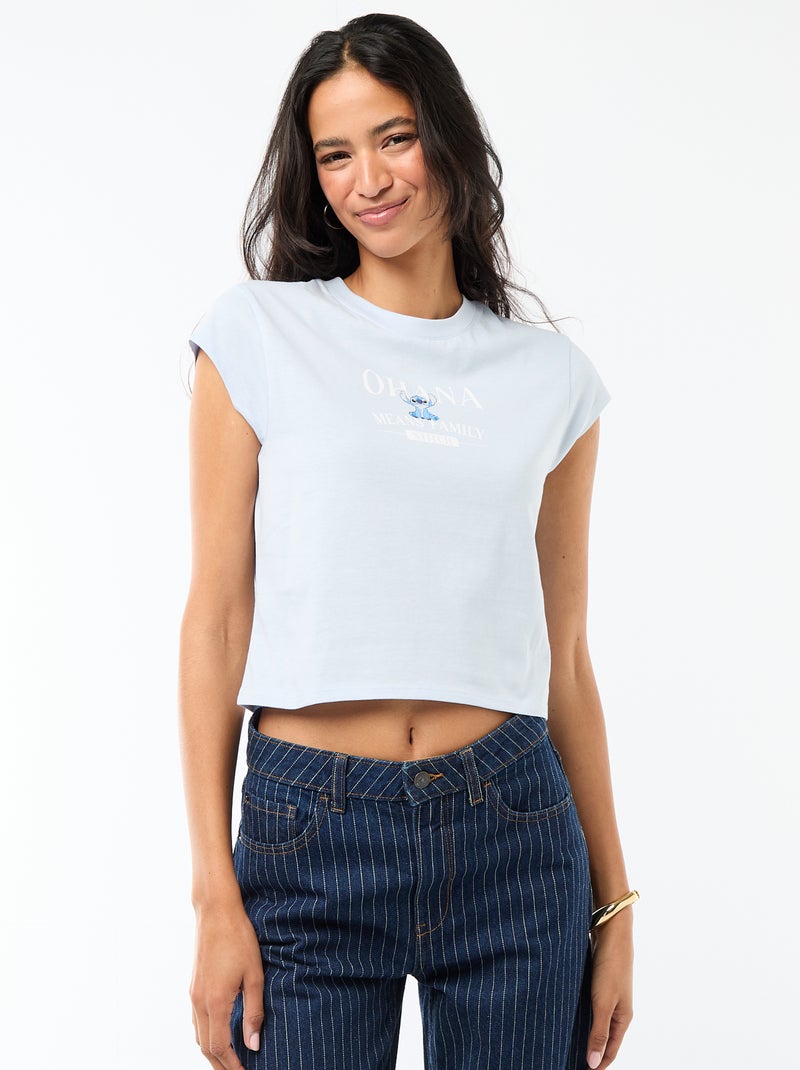Cropped "Stitch" T-Shirt Blau - Kiabi