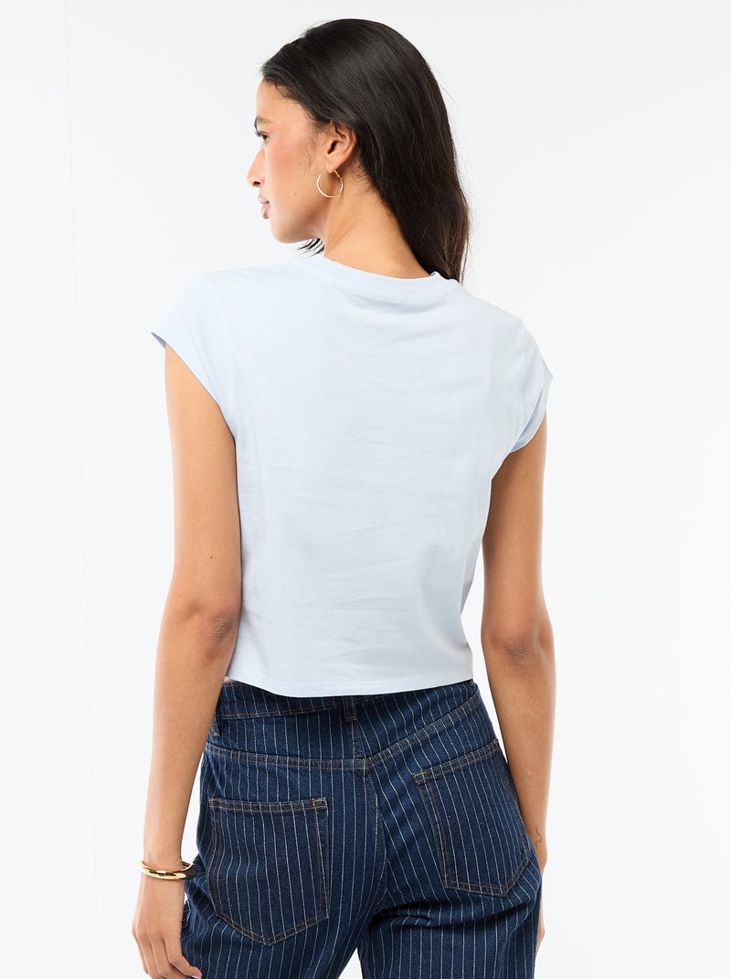 Cropped 'Stitch' T-shirt Blue - Kiabi