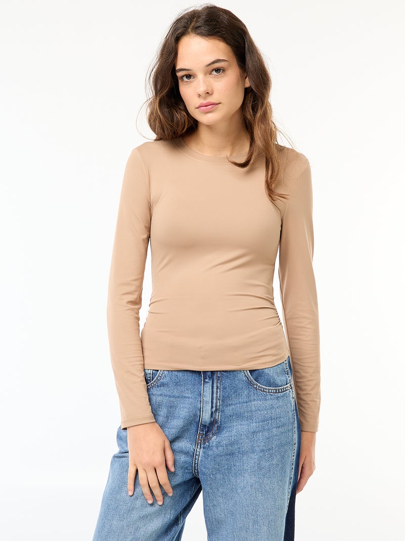 Cropped T-Shirt mit gerafftem Effekt Beige - Kiabi