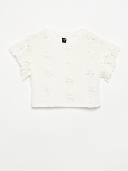 Cropped T-shirt with Broderie Anglaise - Kiabi