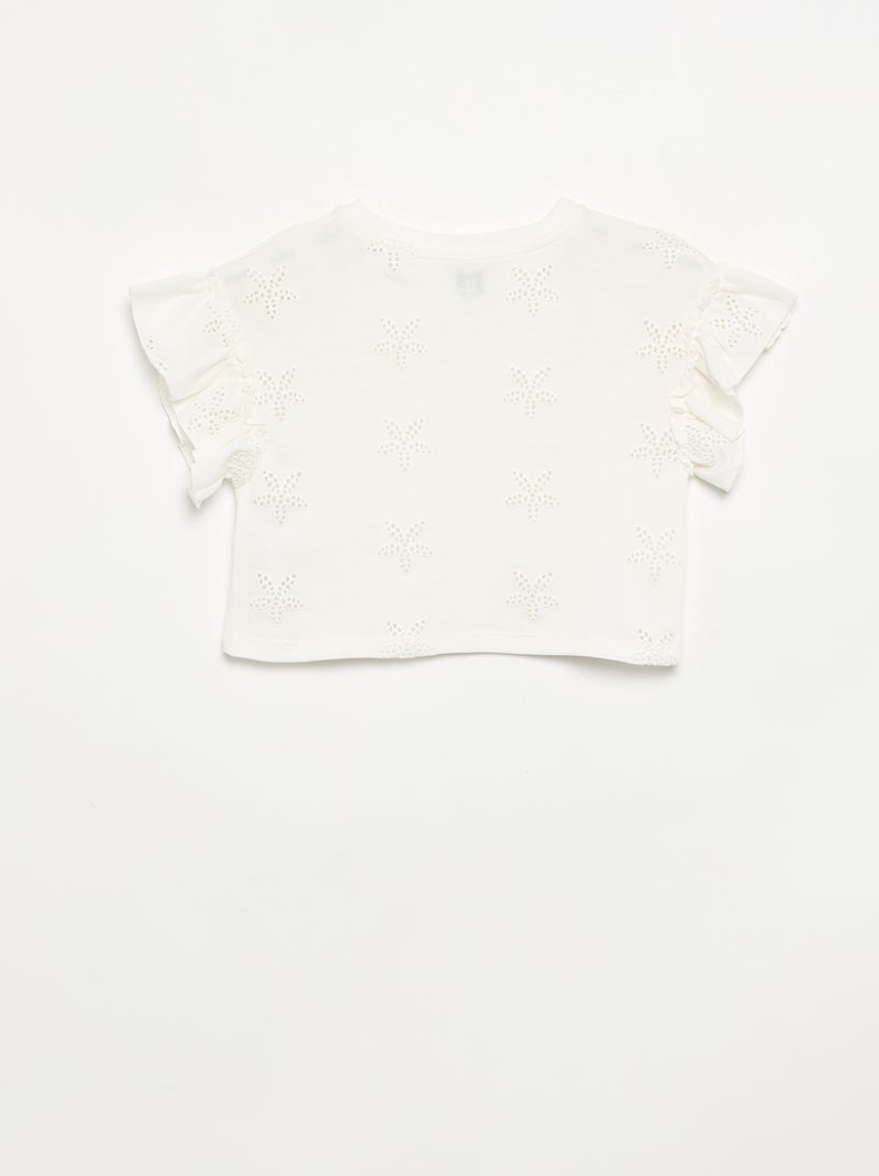 Cropped T-shirt with Broderie Anglaise White - Kiabi