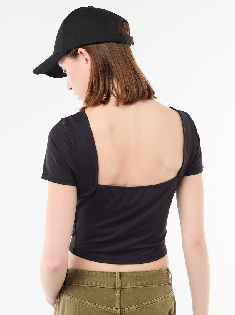 Cropped T-shirt with Square Back Neckline Black - Kiabi