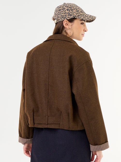 Cropped wool-effect jacket with integrated belt - Kiabi