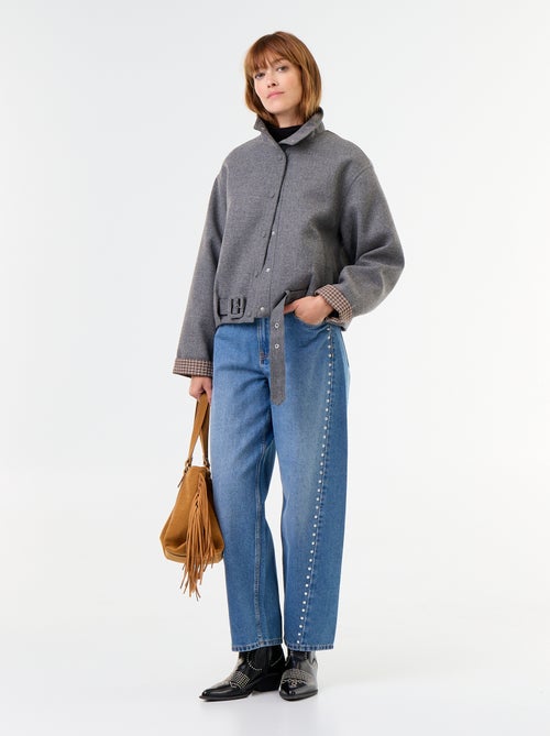Cropped wool-effect jacket with integrated belt - Kiabi