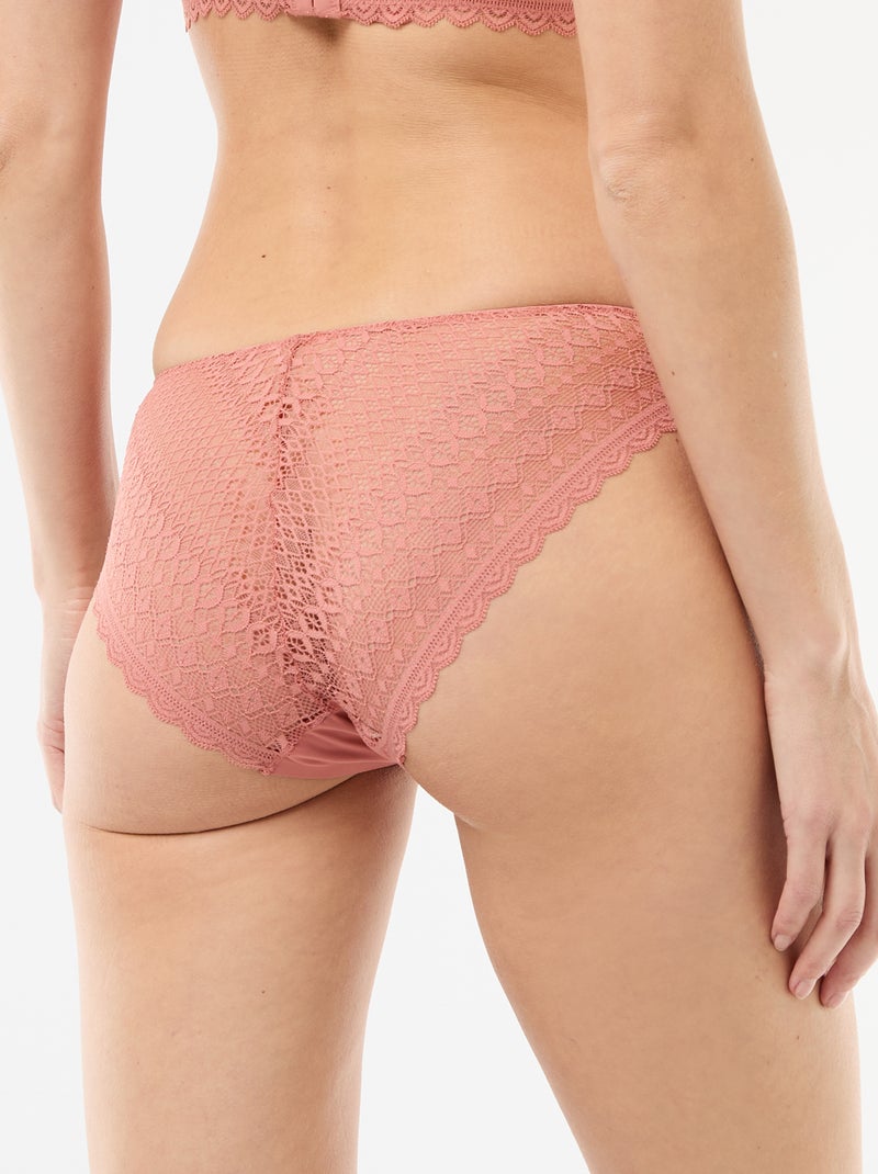 Culotte en microfibre et en dentelle Rose - Kiabi