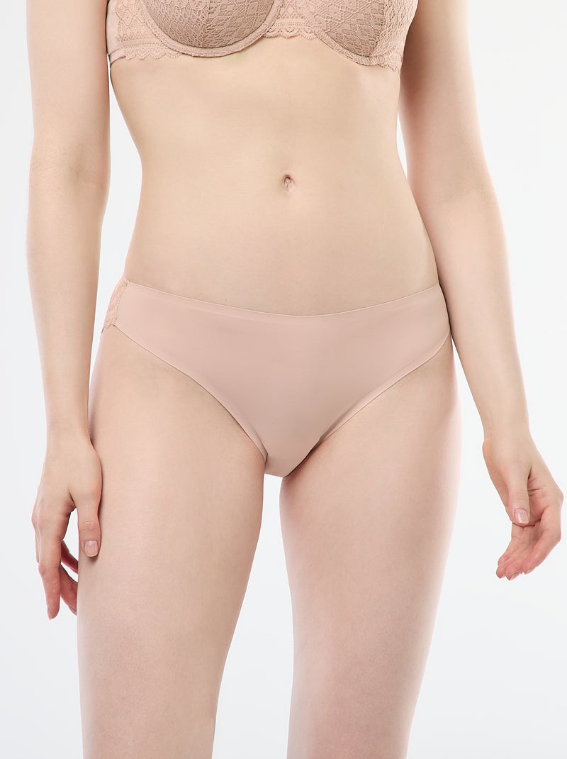 Culotte en microfibre et en dentelle Rose - Kiabi