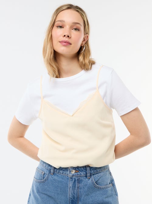 Débardeur avec fines bretelles réglables et col en dentelle - Kiabi