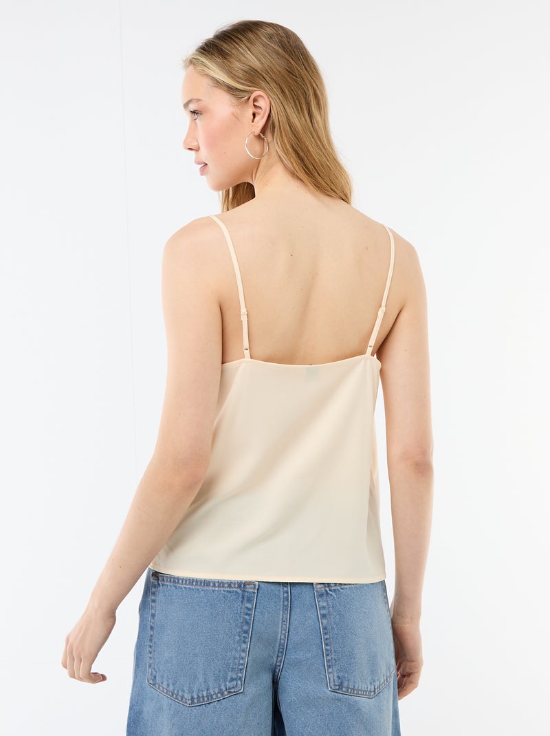 Débardeur avec fines bretelles réglables et col en dentelle Beige - Kiabi