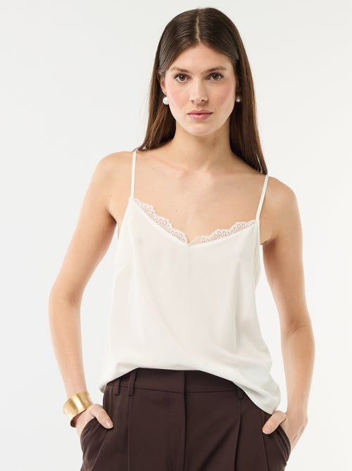 Débardeur avec fines bretelles réglables et col en dentelle - Kiabi