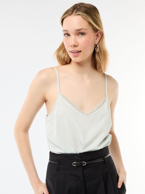 Débardeur avec fines bretelles réglables et col en dentelle - Kiabi