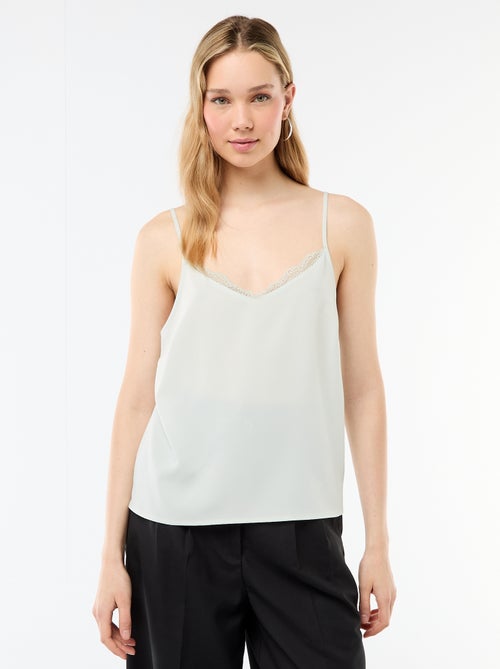 Débardeur avec fines bretelles réglables et col en dentelle - Kiabi