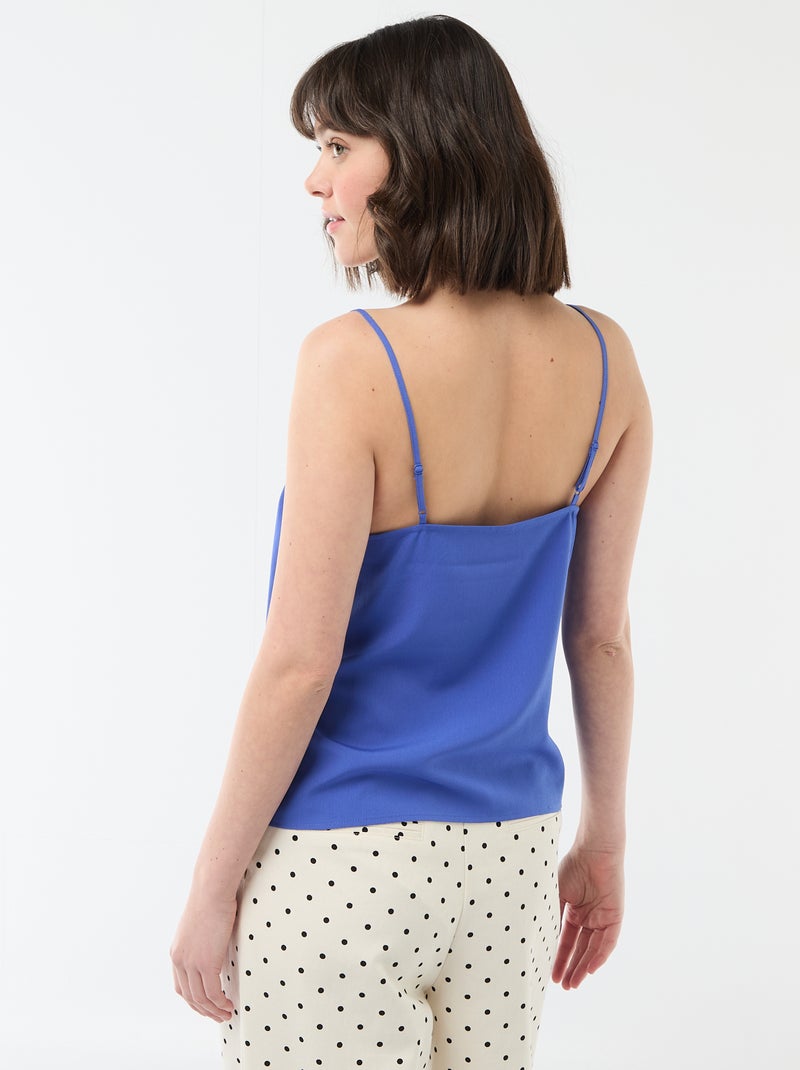 Débardeur avec fines bretelles réglables et col en dentelle Bleu - Kiabi