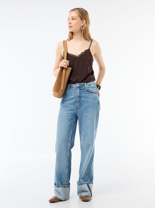 Débardeur avec fines bretelles réglables et col en dentelle - Kiabi