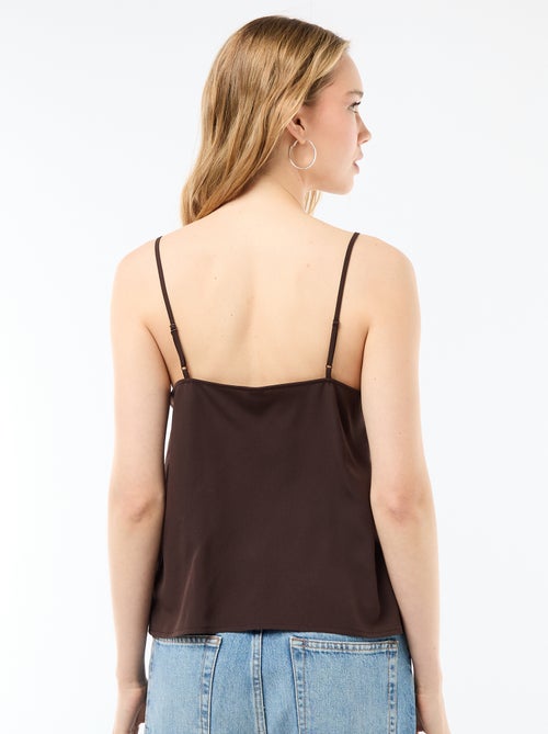 Débardeur avec fines bretelles réglables et col en dentelle - Kiabi