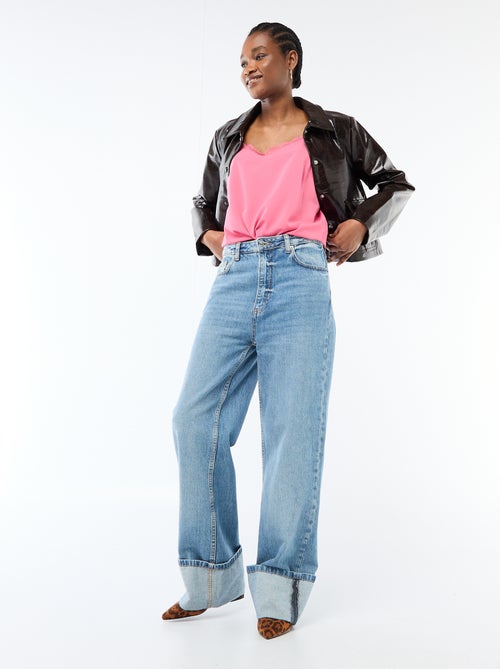 Débardeur avec fines bretelles réglables et col en dentelle - Kiabi