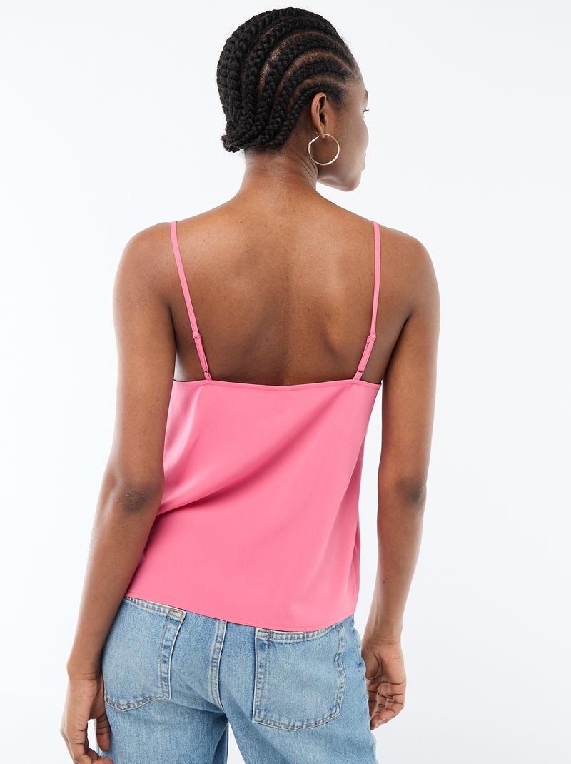 Débardeur avec fines bretelles réglables et col en dentelle Rose - Kiabi