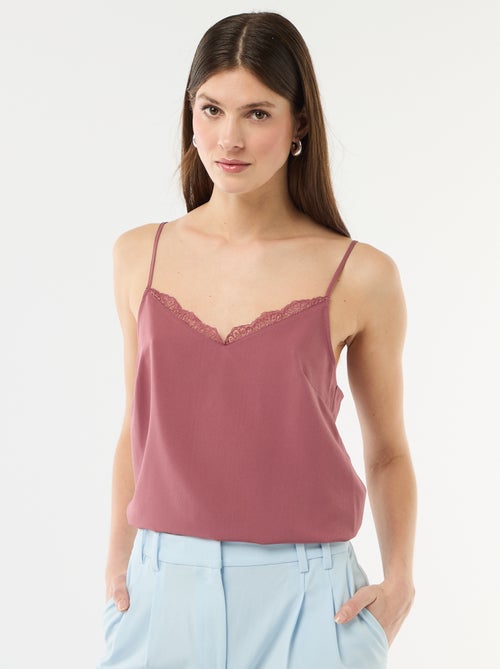 Débardeur avec fines bretelles réglables et col en dentelle - Kiabi