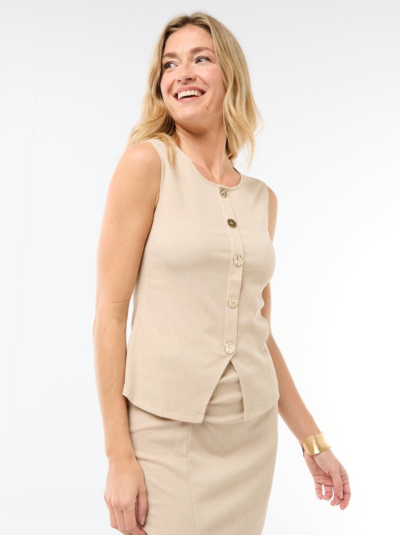Débardeur avec ouverture par boutons dorés martelés Beige - Kiabi