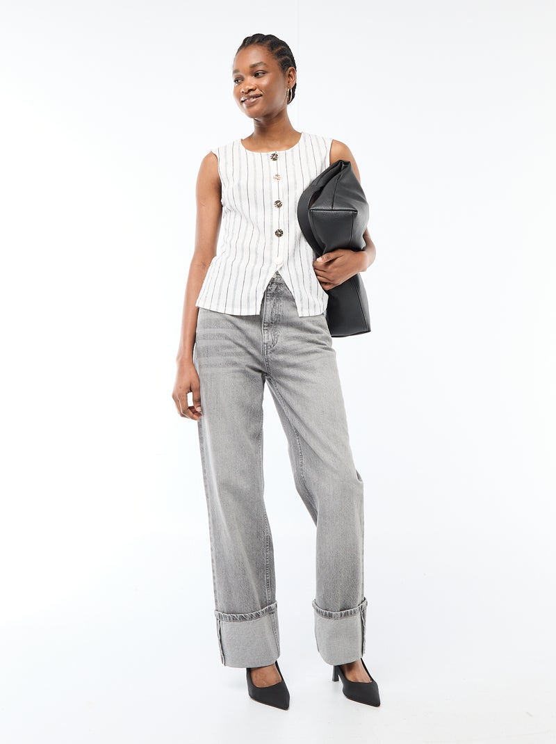 Débardeur avec ouverture par boutons dorés martelés Blanc - Kiabi