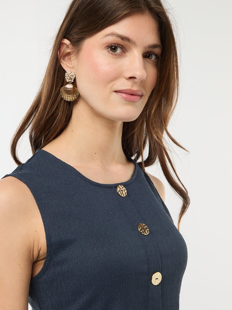 Débardeur avec ouverture par boutons dorés martelés Bleu - Kiabi