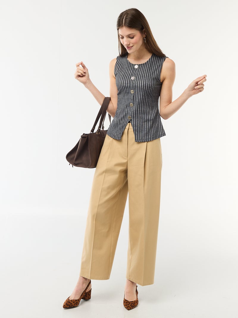 Débardeur avec ouverture par boutons dorés martelés Gris - Kiabi