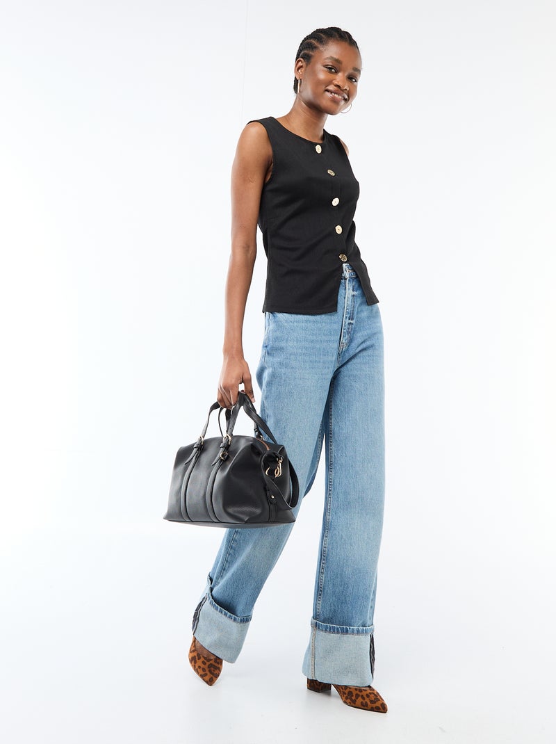 Débardeur avec ouverture par boutons dorés martelés Noir - Kiabi