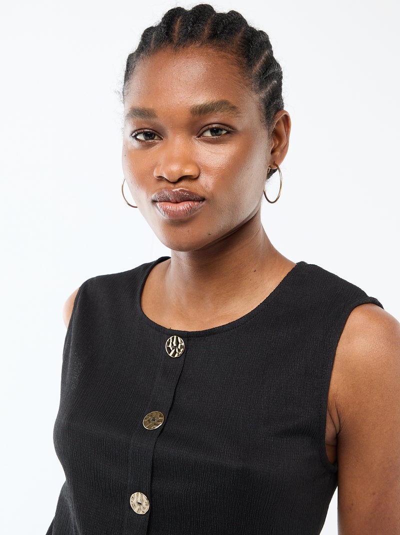 Débardeur avec ouverture par boutons dorés martelés Noir - Kiabi