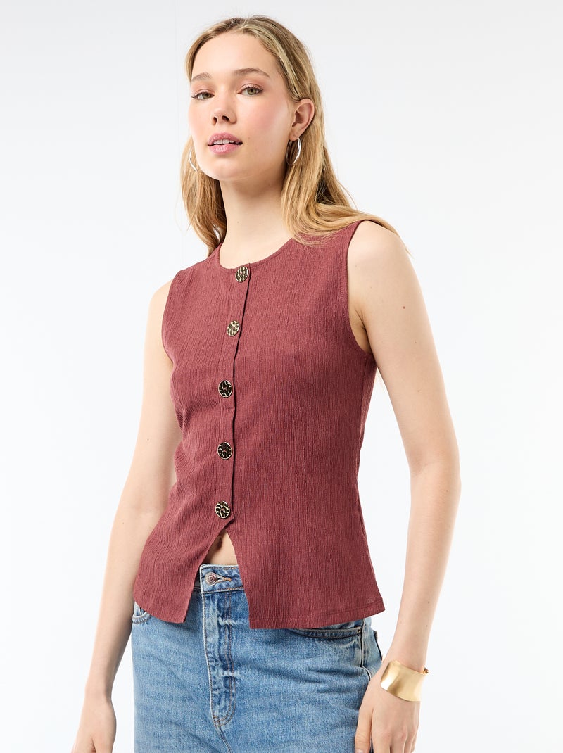 Débardeur avec ouverture par boutons dorés martelés Rouge - Kiabi