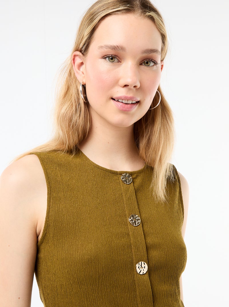 Débardeur avec ouverture par boutons dorés martelés Vert - Kiabi