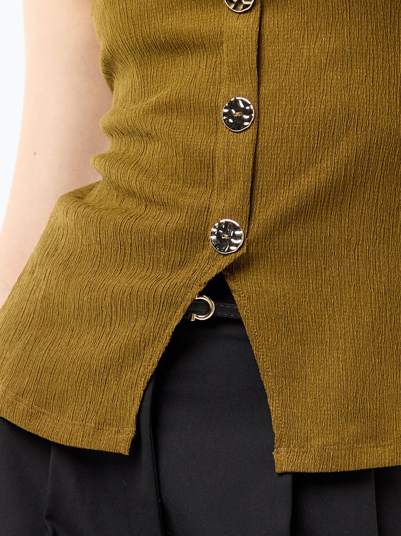 Débardeur avec ouverture par boutons dorés martelés Vert - Kiabi