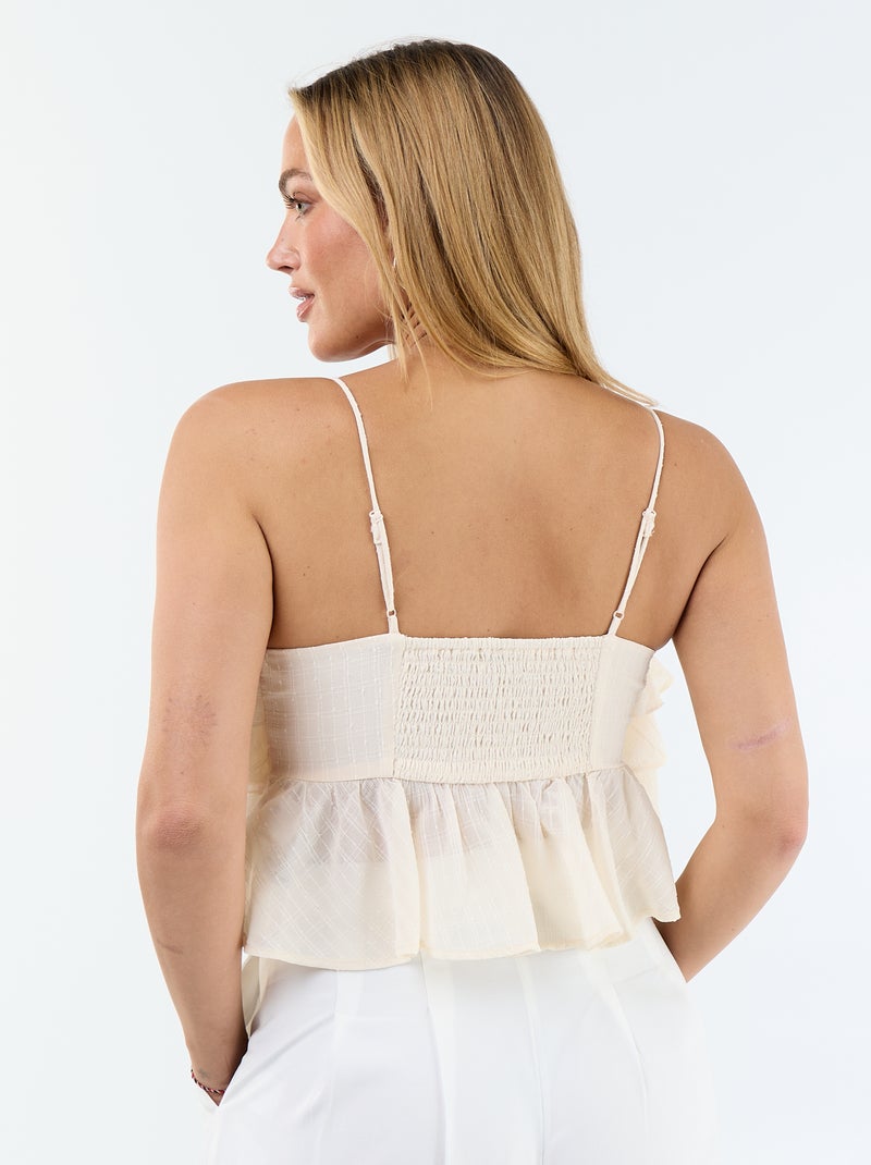 Débardeur avec volants et fines bretelles Beige - Kiabi