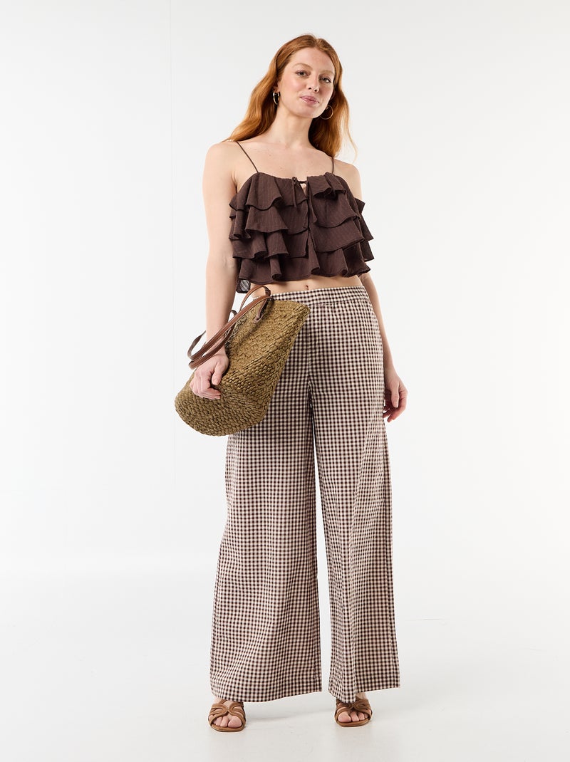 Débardeur avec volants et fines bretelles Marron - Kiabi