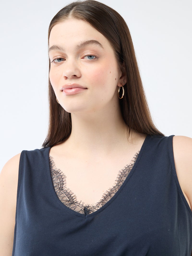 Débardeur col V avec dentelle Bleu - Kiabi