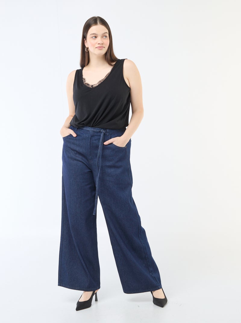 Débardeur col V avec dentelle Noir - Kiabi